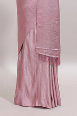 Borderless pink plain chiffon saree with contrast embroidery blouse