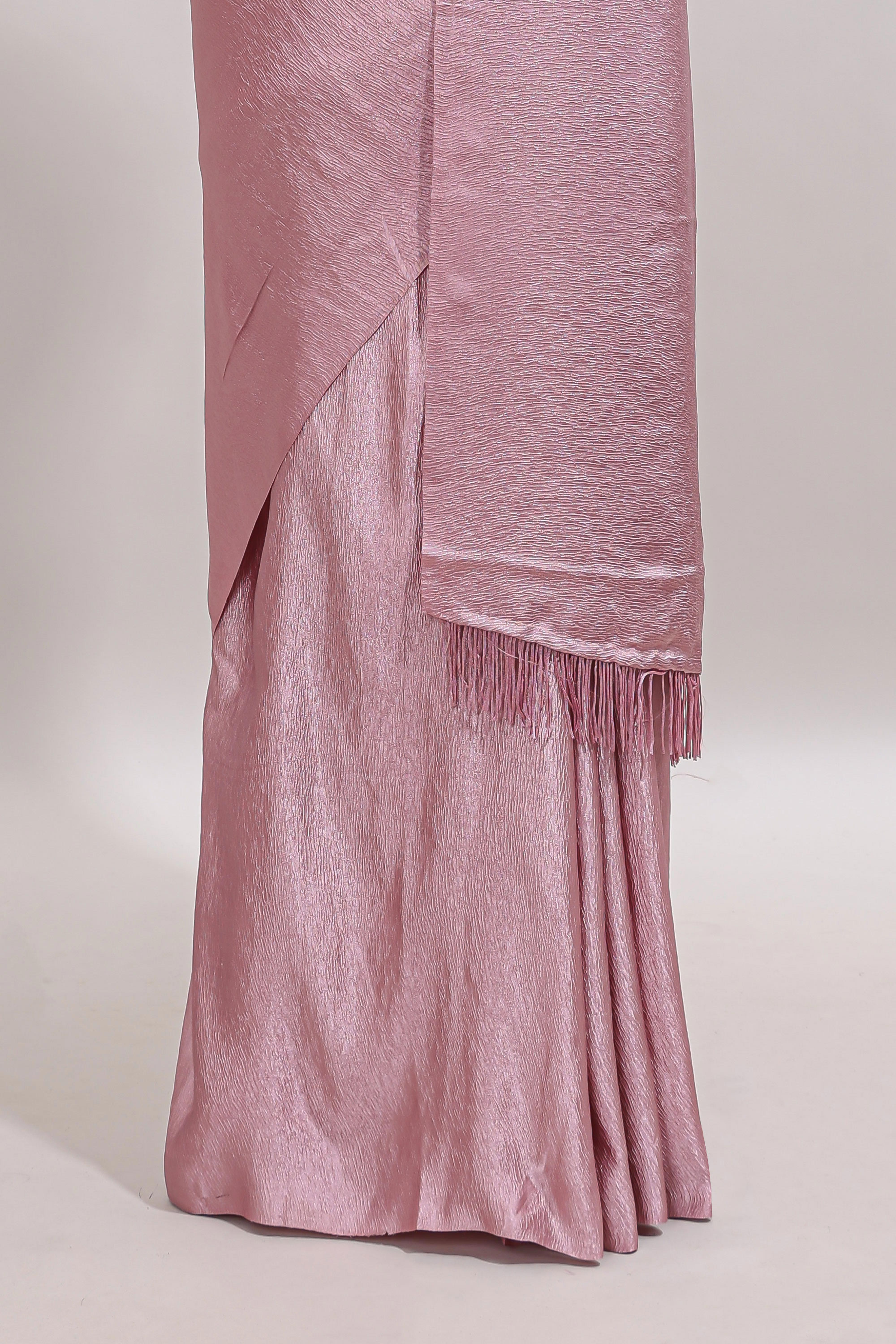 Borderless pink plain chiffon saree with contrast embroidery blouse
