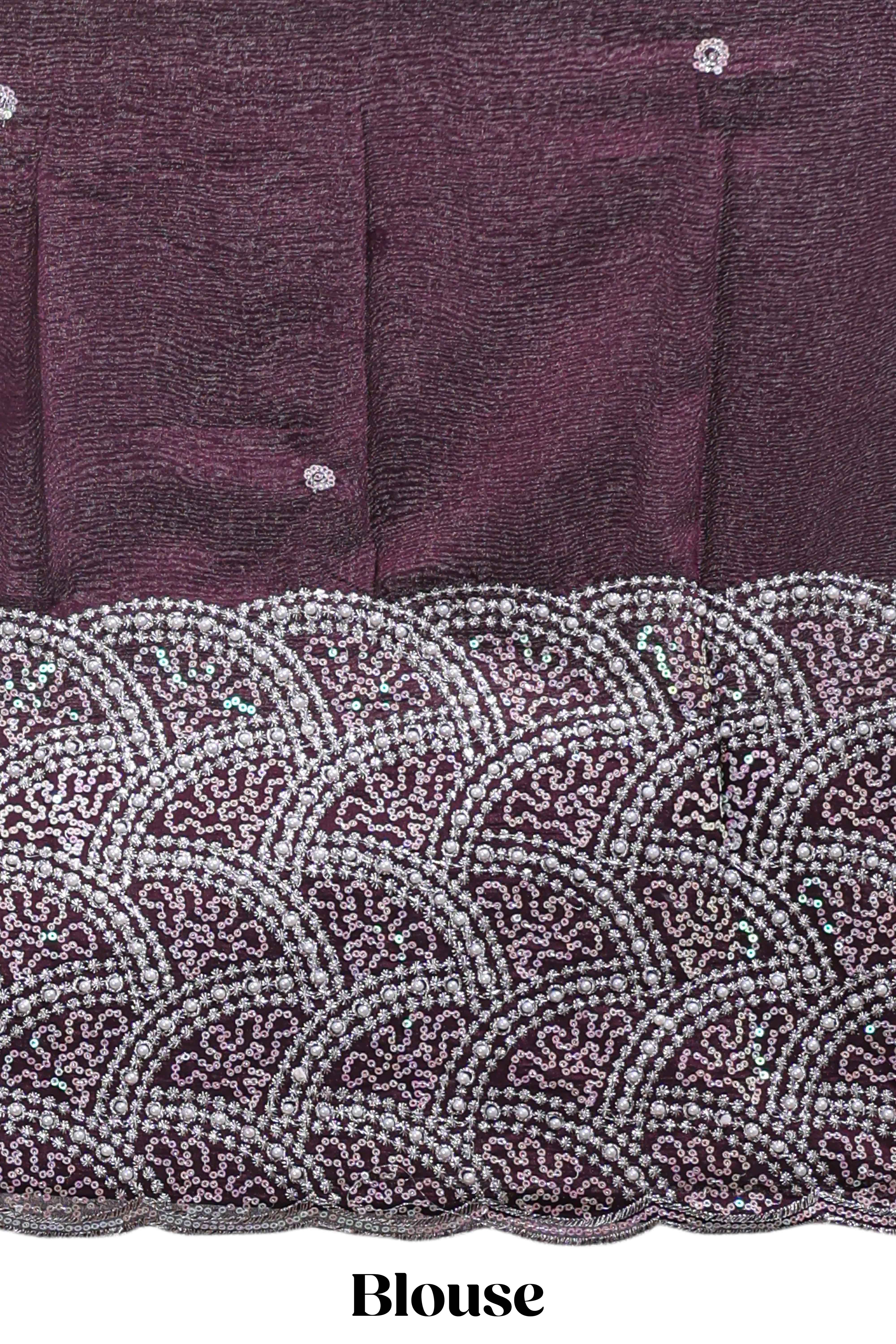 Borderless pink plain chiffon saree with contrast embroidery blouse
