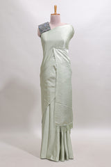 Borderless green plain chiffon saree with contrast embroidery blouse