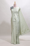 Borderless green plain chiffon saree with contrast embroidery blouse