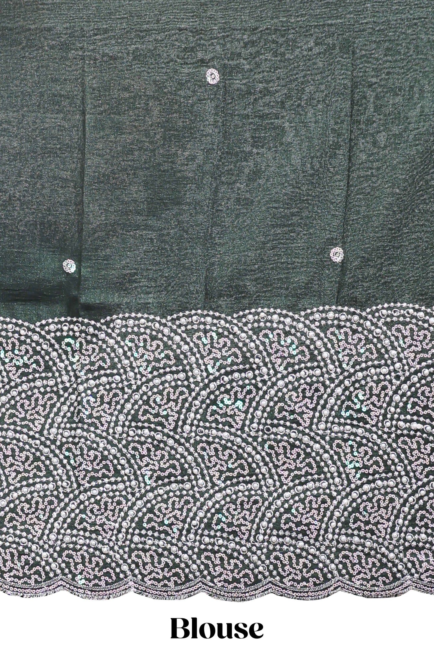 Borderless green plain chiffon saree with contrast embroidery blouse
