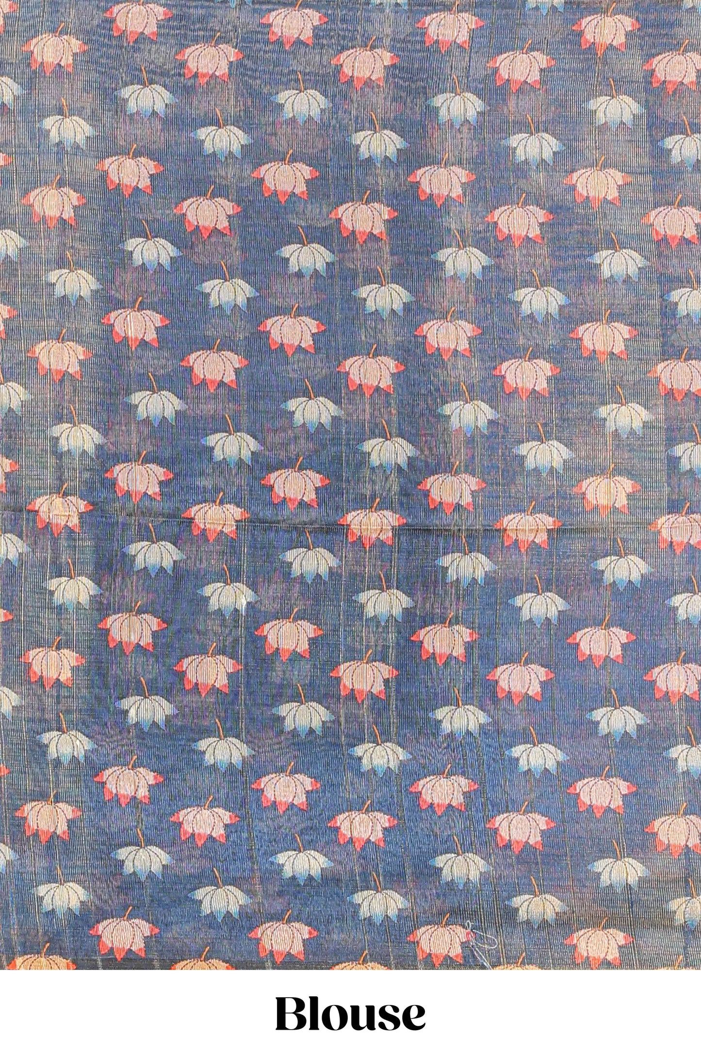 Pink tissue tussar saree with lotus jaal pallu and scattered lotus motif blouse