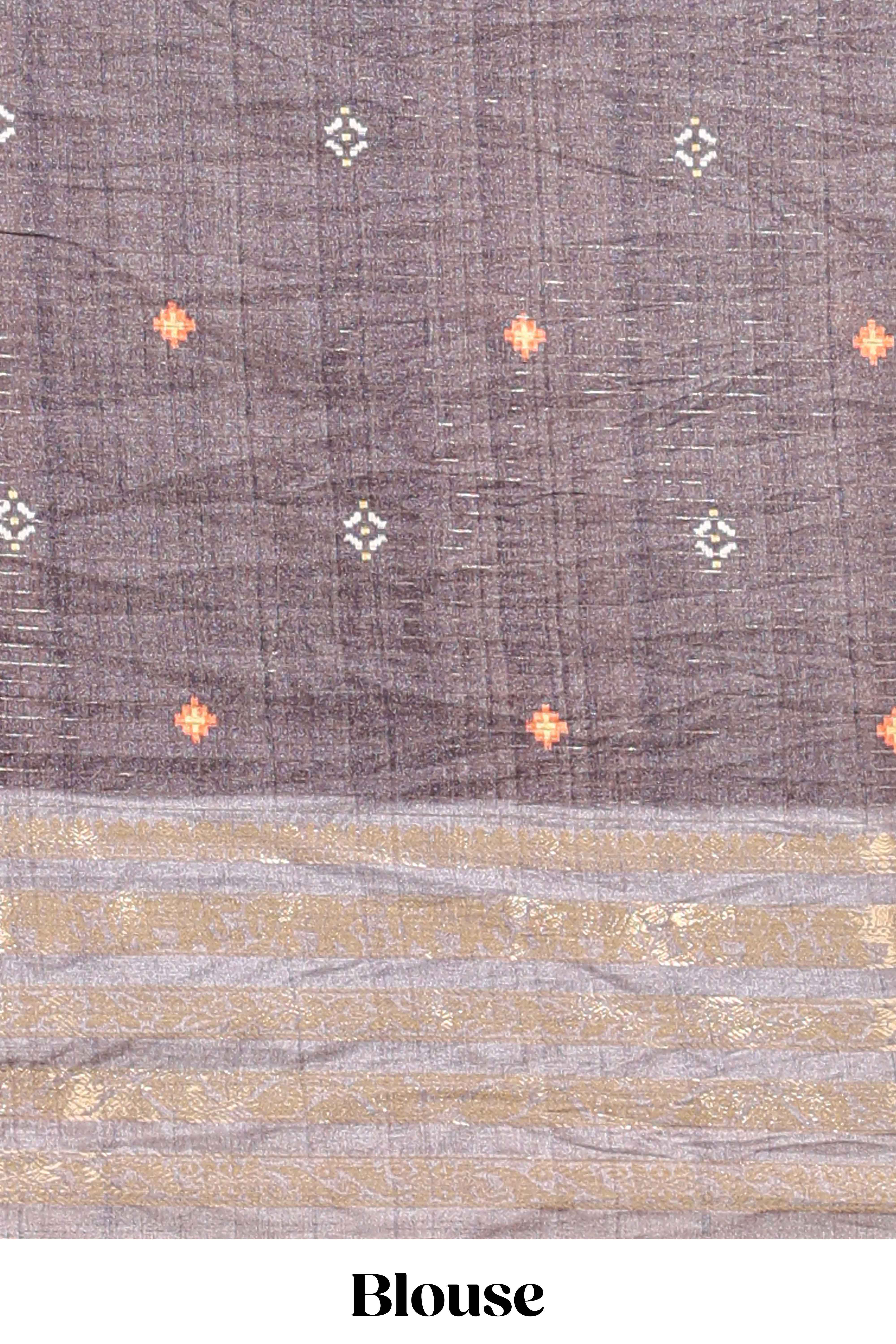 Purple striped pichwai motifs dola silk saree with contrast zari border and blouse