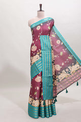 Magenta striped pichwai motifs dola silk saree with contrast zari border and blouse