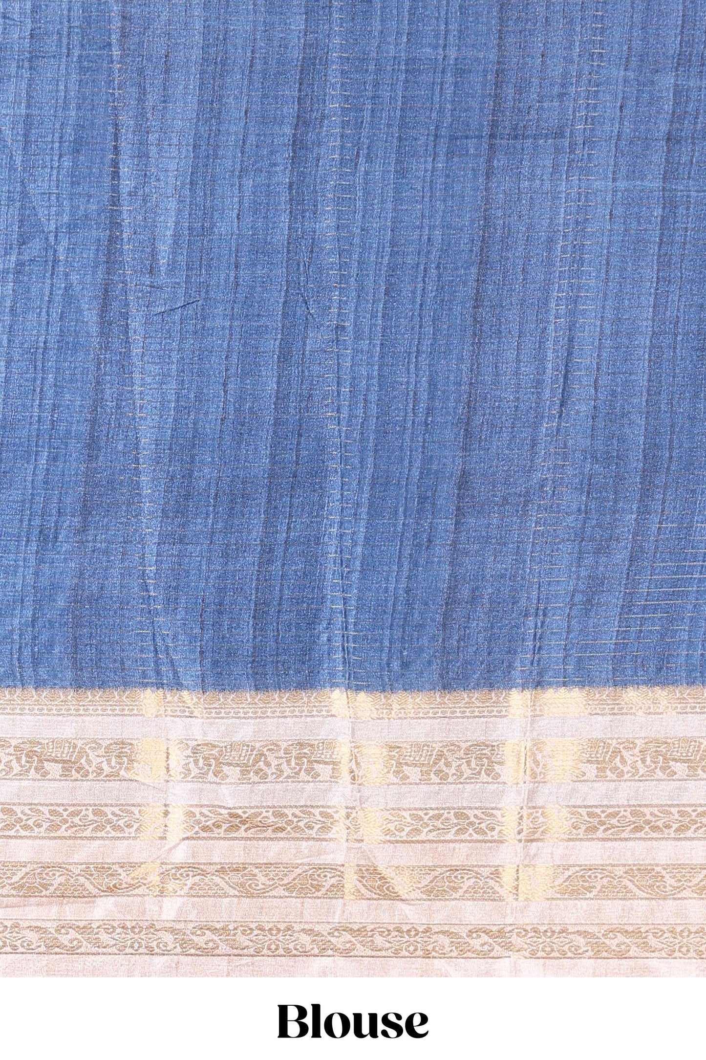 Blue dola silk saree featuring geometric block print and contrast zari border