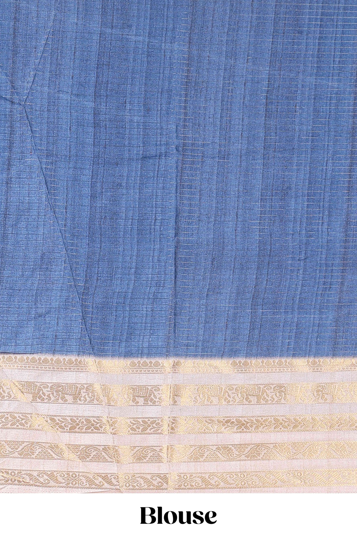 Blue dola silk saree featuring monochrome fusion print and contrast zari border