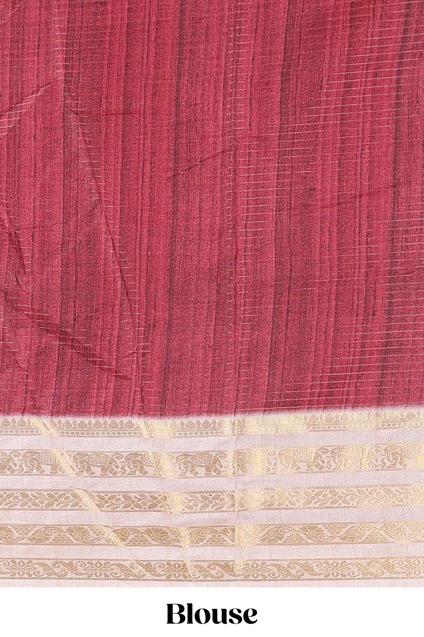 Maroon dola silk saree featuring monochrome fusion print and contrast zari border