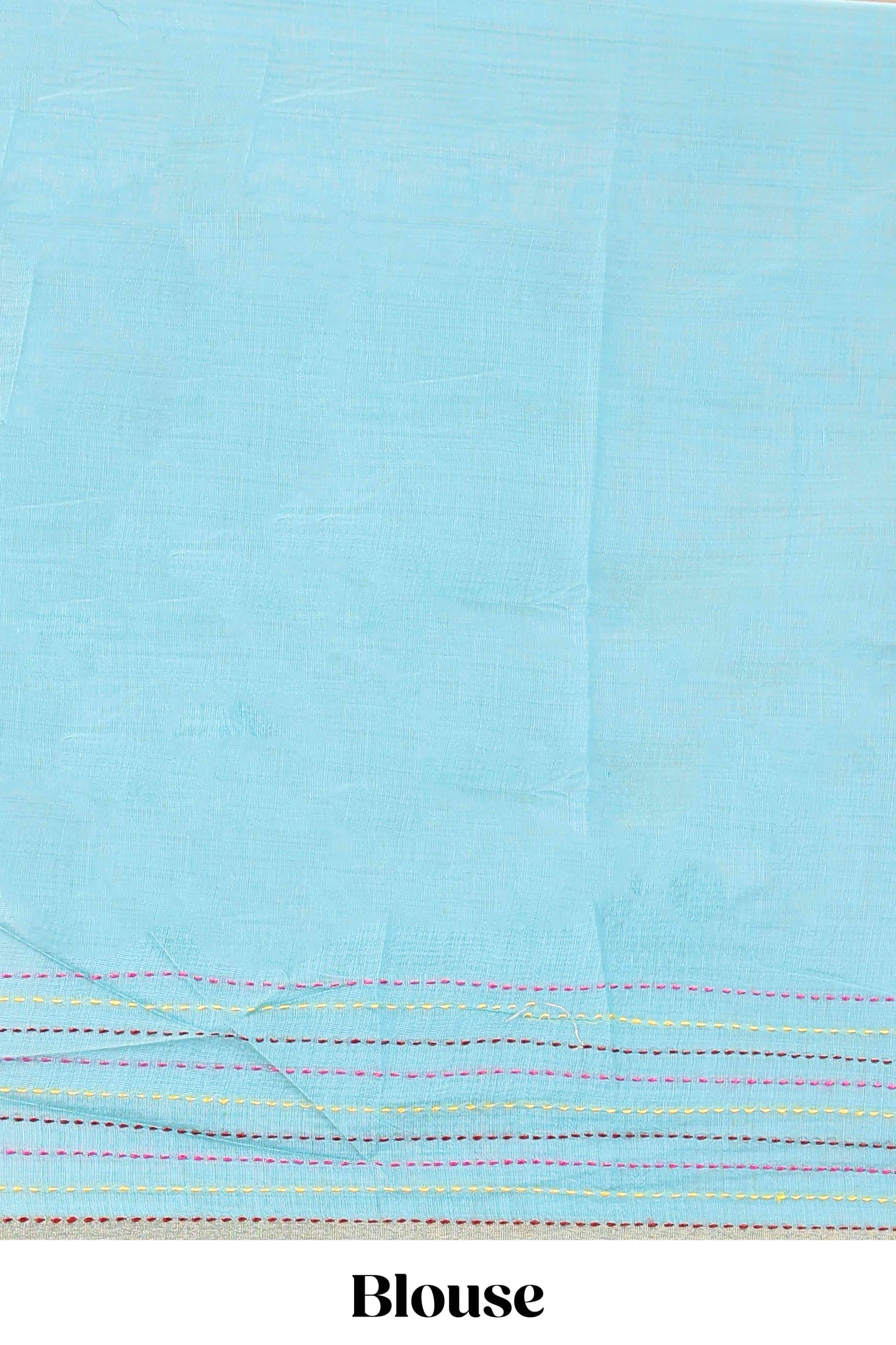 Blue chanderi cotton saree with warli art embroidered body and vertical stitched pallu