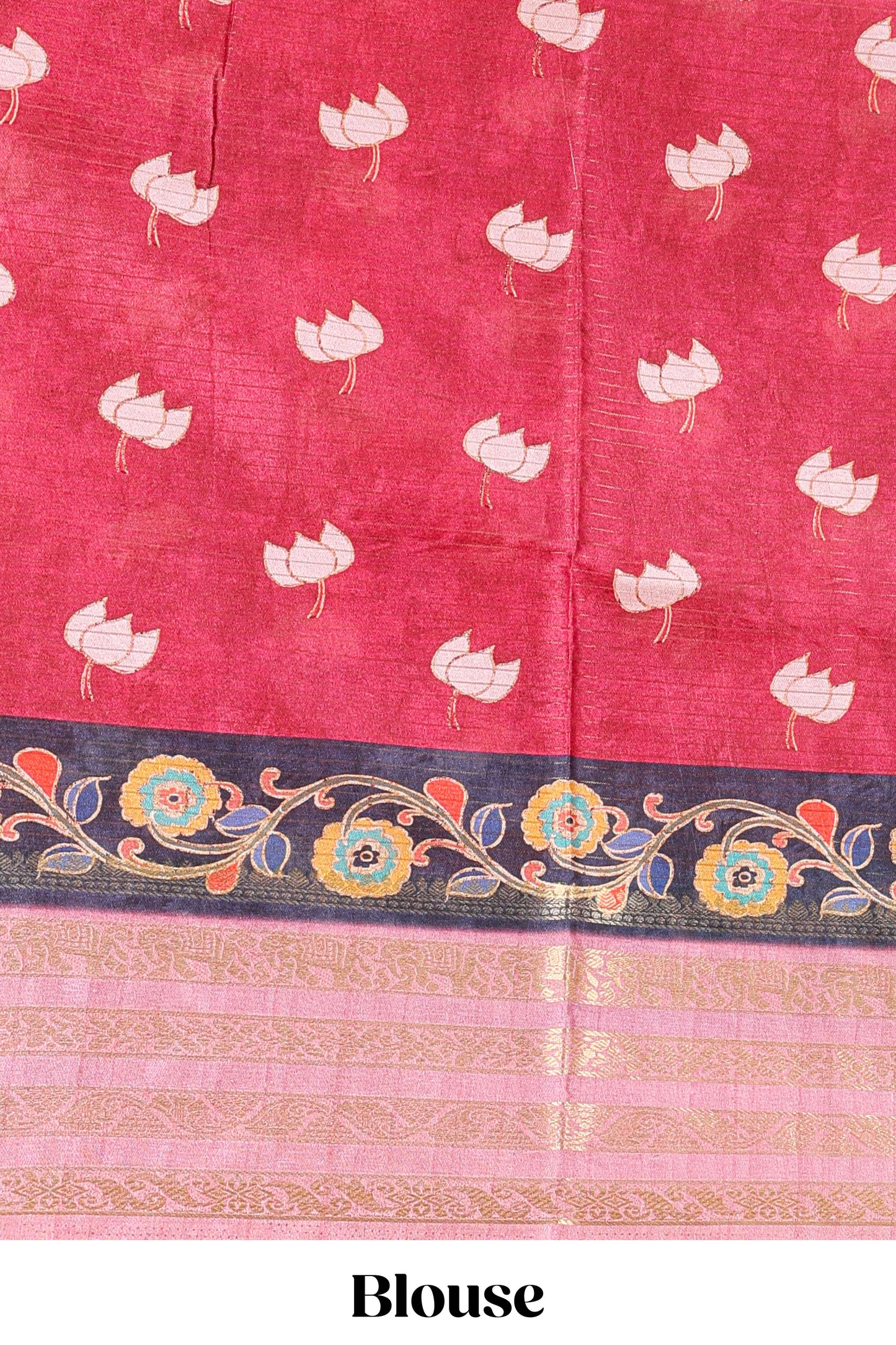 Lavender dola silk saree with lotus bird creeper print and village themed pallu