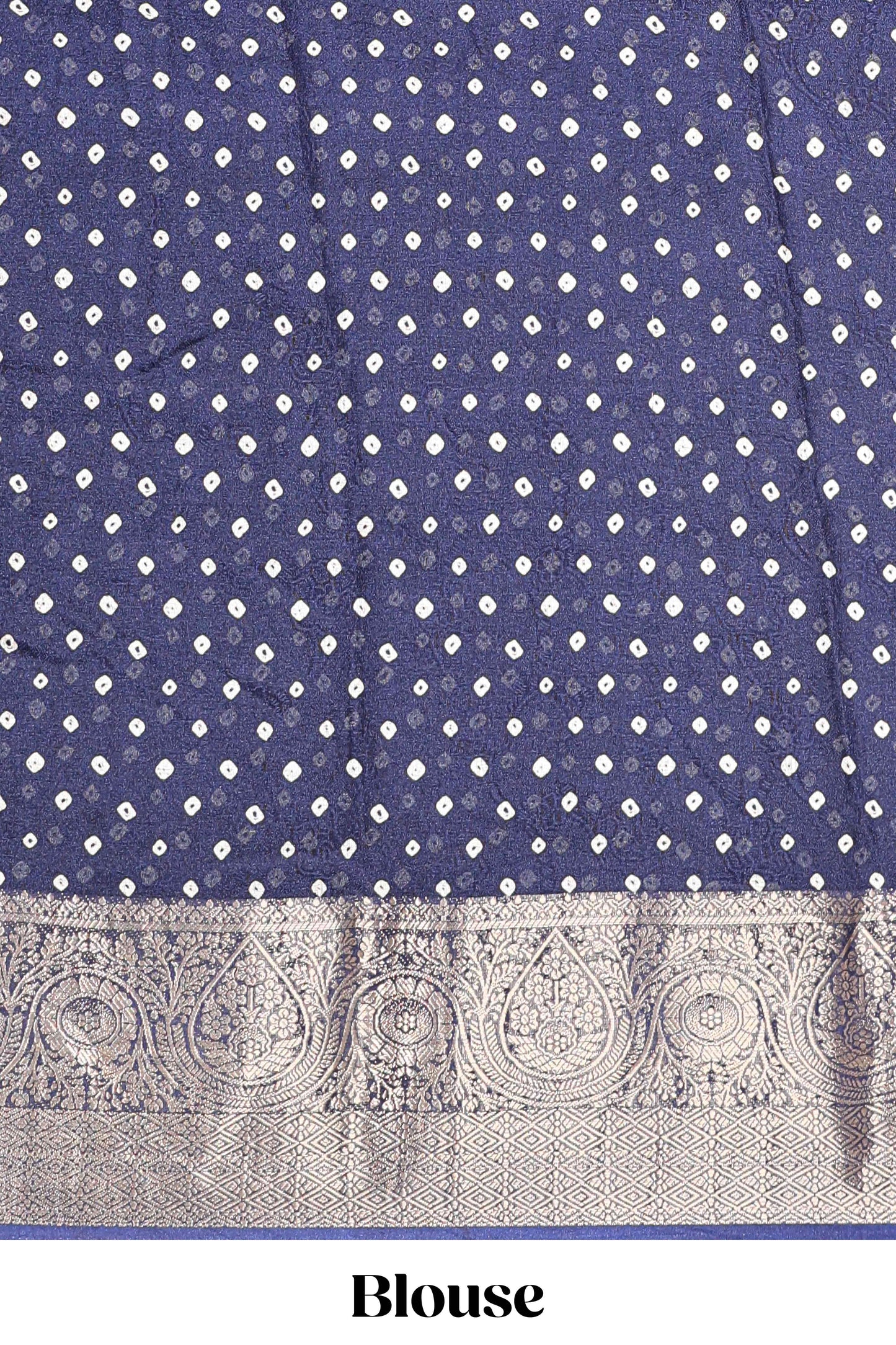Blue marsh mellow bandhani dot saree with gold zari border and butta blouse