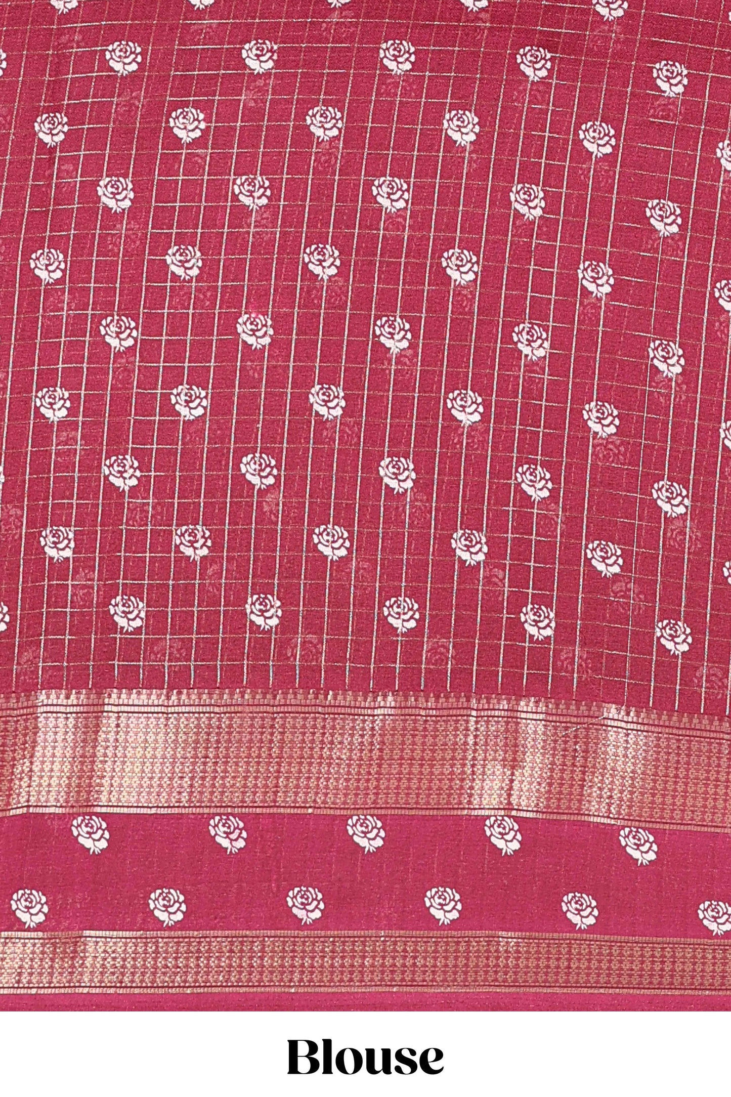 Maroon marsh georgette saree with zari checks and floral printed pallu