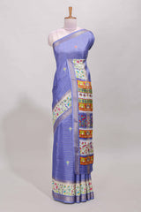 Lavender dola silk saree with striped floral motifs and bird & floral bottom design with self zari border and matching blouse