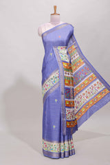 Lavender dola silk saree with striped floral motifs and bird & floral bottom design with self zari border and matching blouse