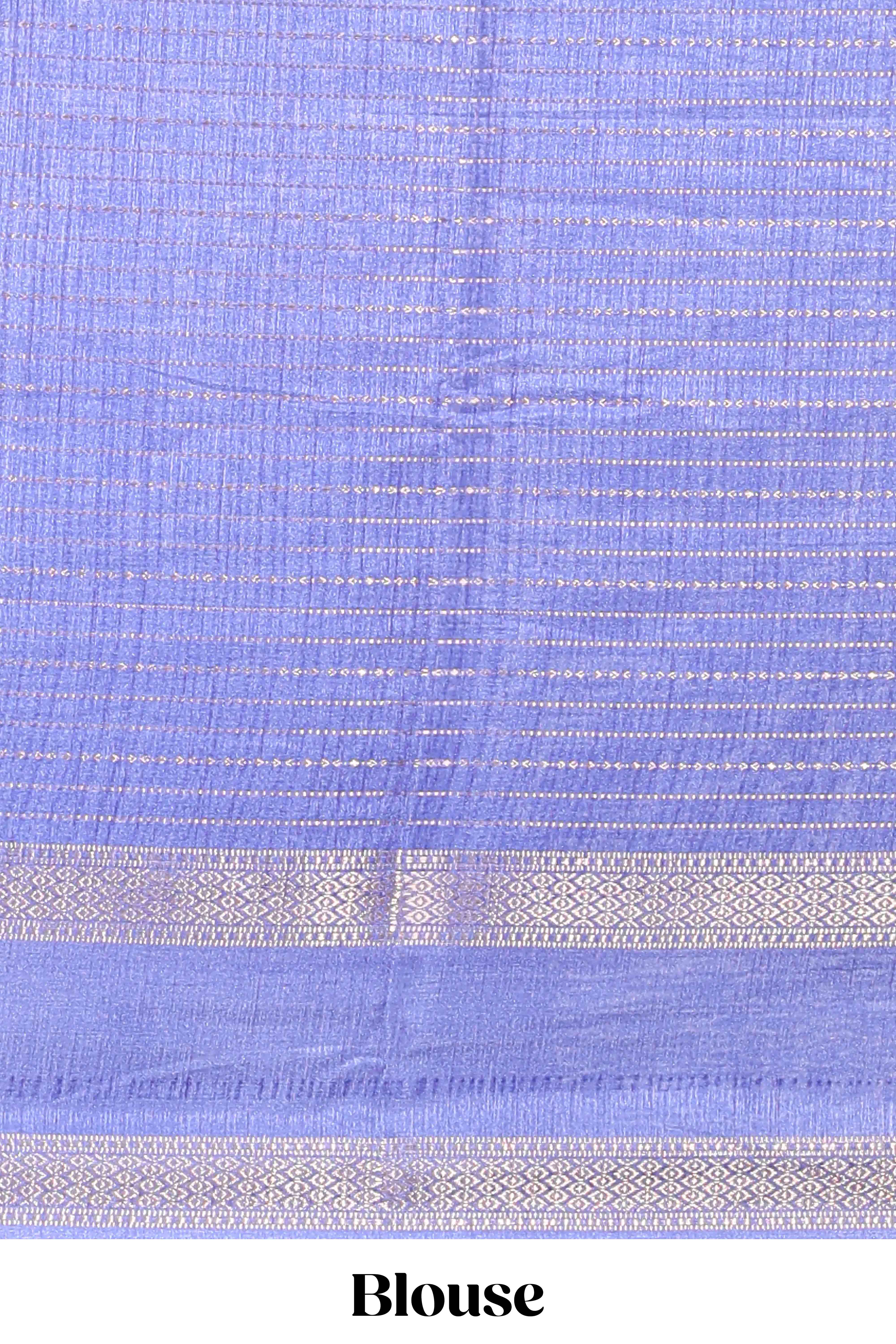 Lavender dola silk saree with striped floral motifs and bird & floral bottom design with self zari border and matching blouse