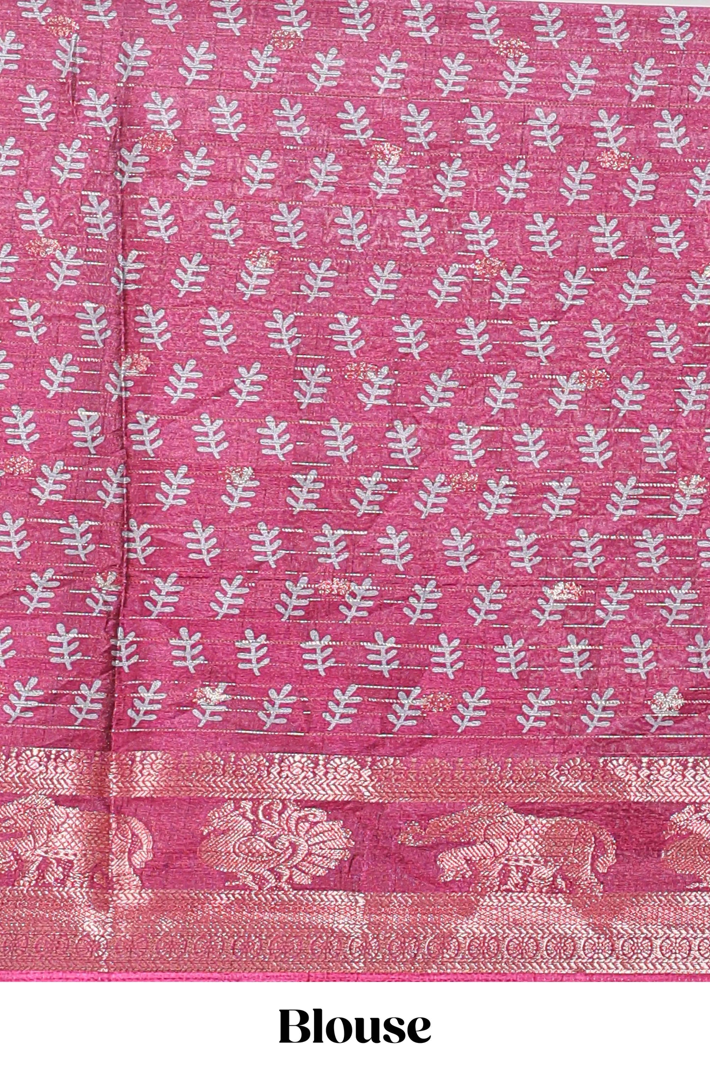 Blue zari striped floral design dola silk saree with contrast zari border and printed blouse