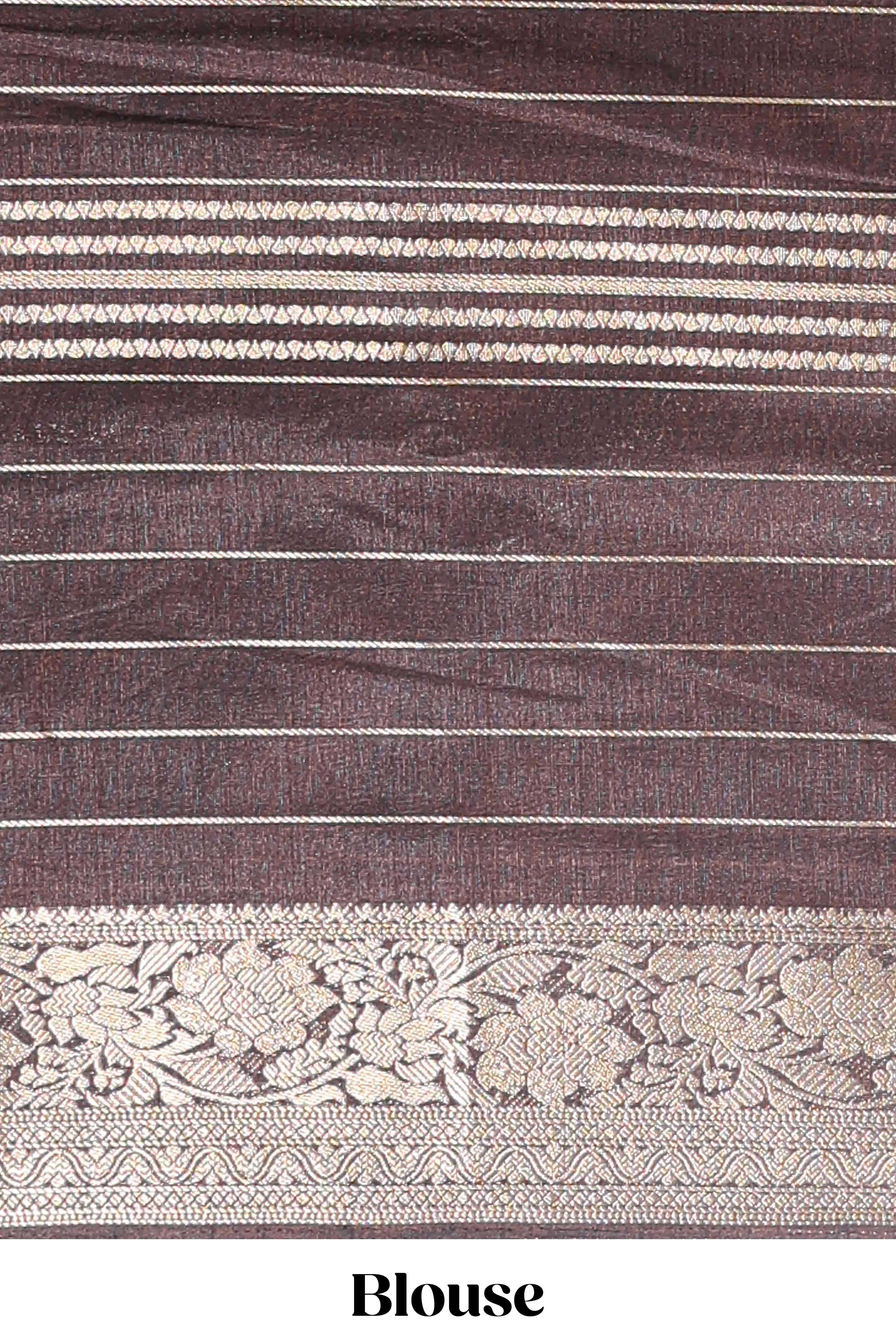 Orange stripes dola silk saree with bottom peacock design, contrast zari border and printed pallu