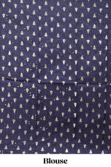 Blue checked peacock zari motifs dola silk saree with self zari border and matching blouse