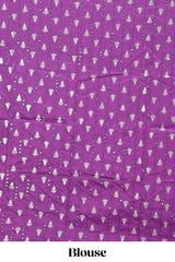Purple checked peacock zari motifs dola silk saree with self zari border and matching blouse