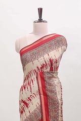 Brown shibori style chanderi cotton saree with contrast maroon border and blouse