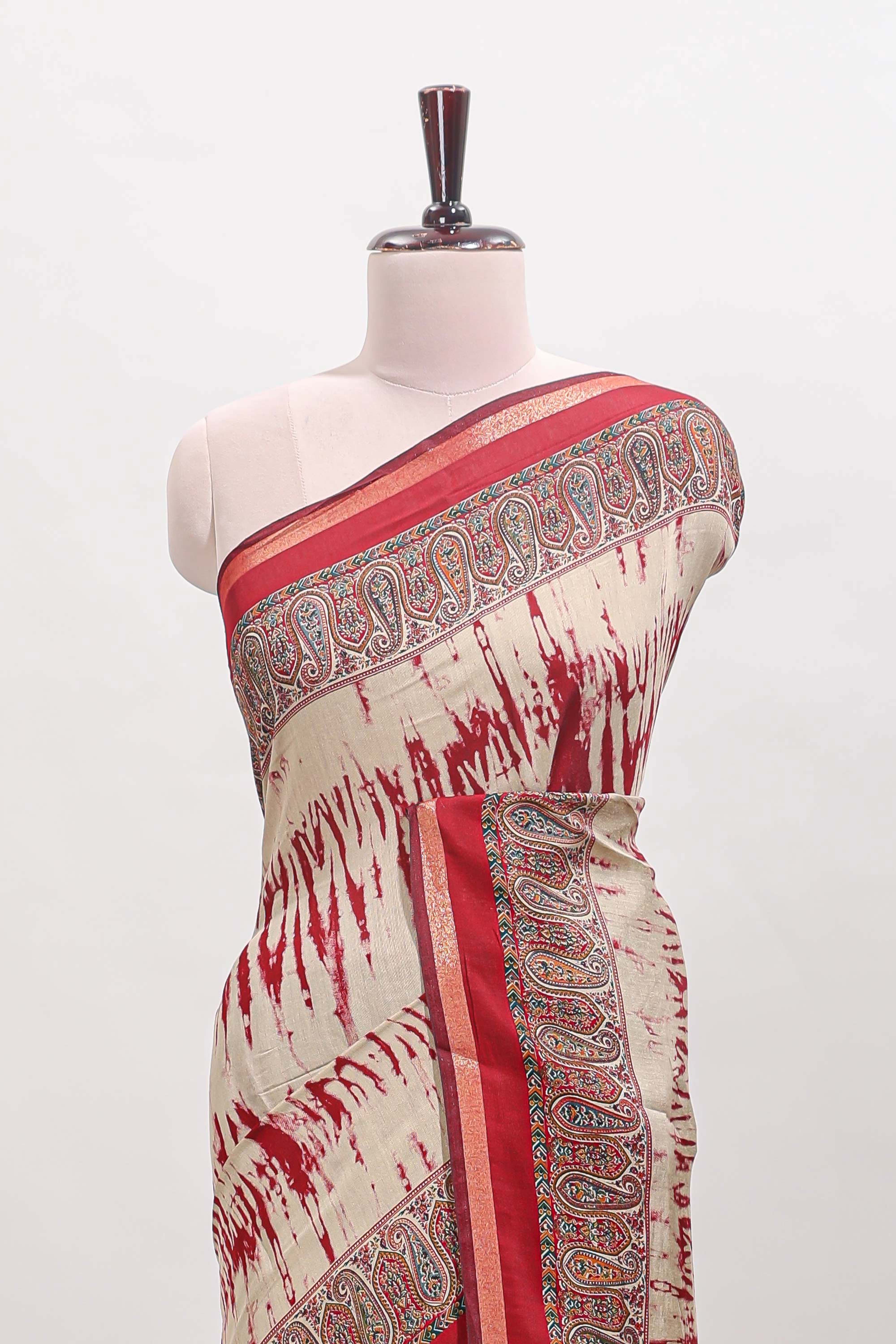Brown shibori style chanderi cotton saree with contrast maroon border and blouse