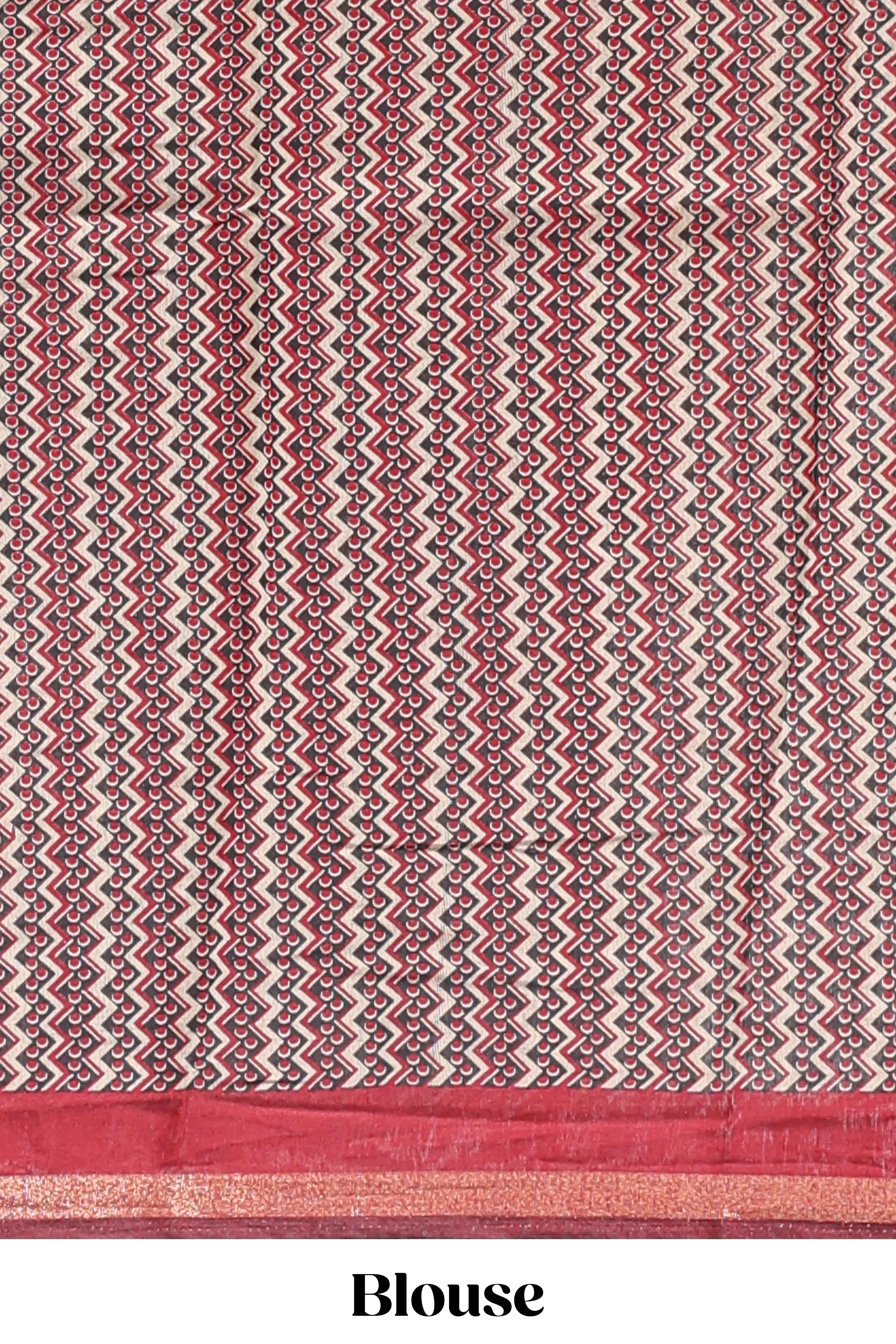 Brown shibori style chanderi cotton saree with contrast maroon border and blouse