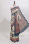 Brown shibori style chanderi cotton saree with contrast blue border and blouse
