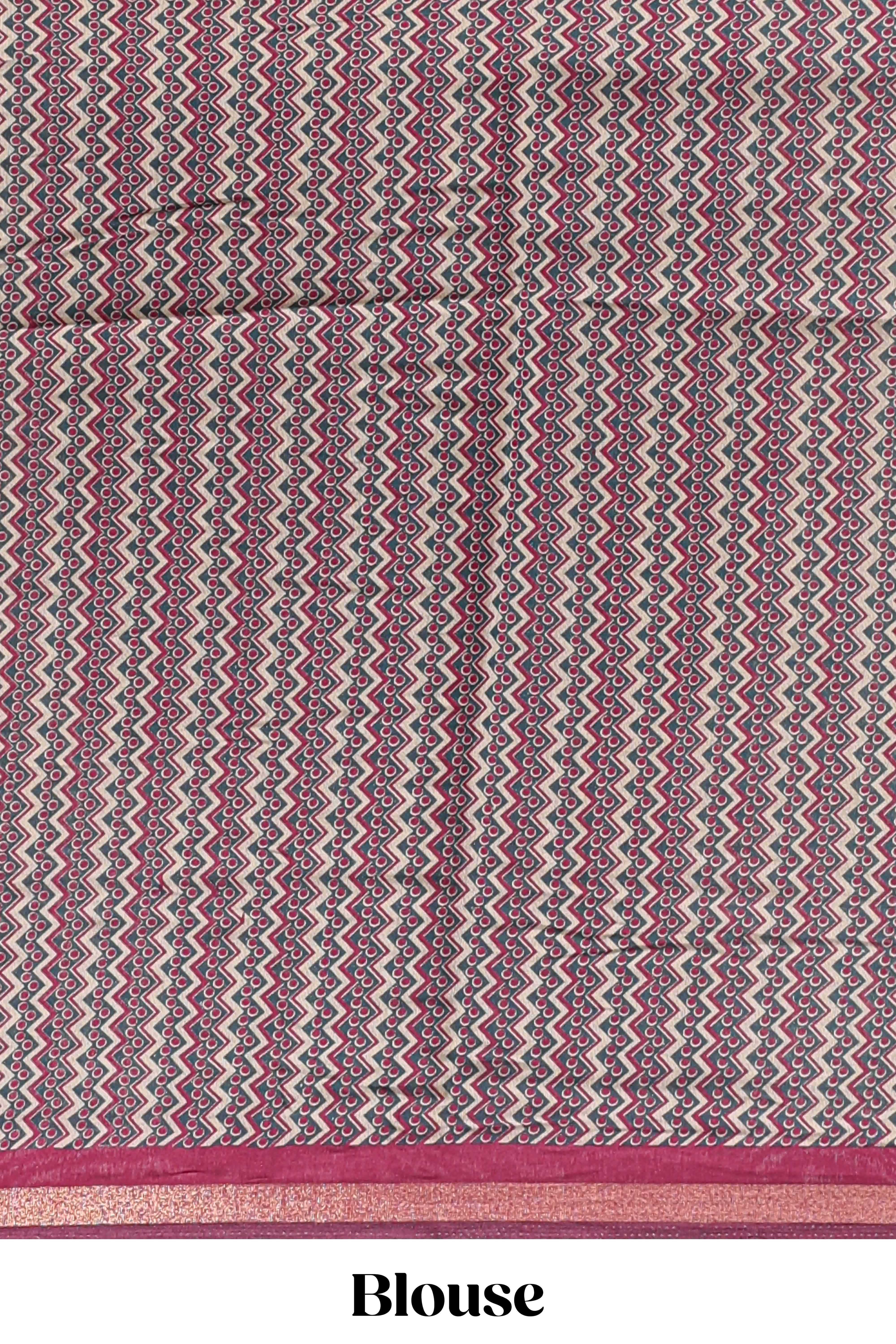 Brown shibori style chanderi cotton saree with contrast magenta border and blouse
