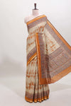 Brown shibori style chanderi cotton saree with contrast mustard border and blouse