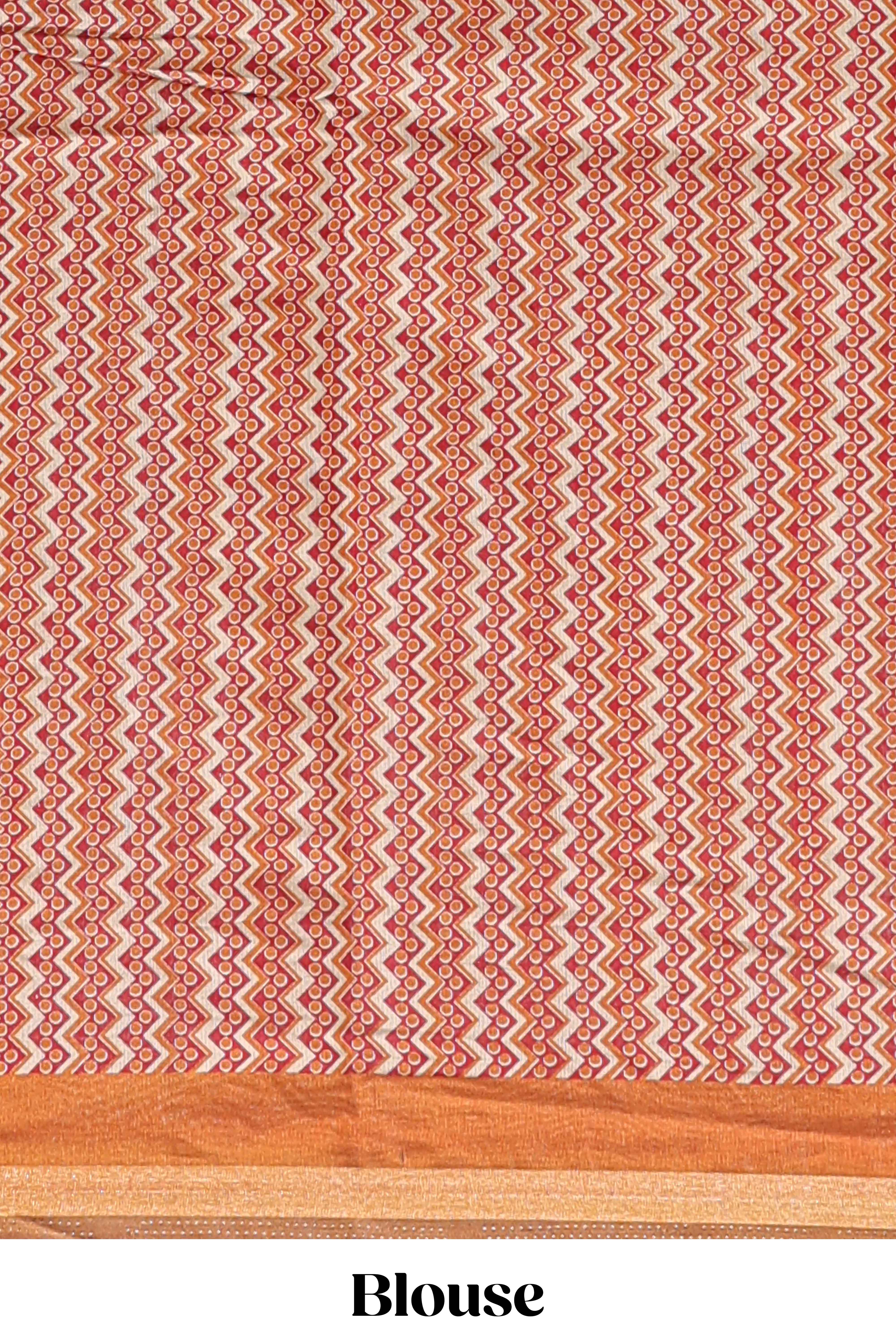 Brown shibori style chanderi cotton saree with contrast mustard border and blouse