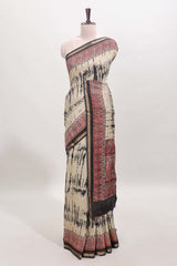 Brown shibori style chanderi cotton saree with contrast black border and blouse