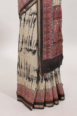 Brown shibori style chanderi cotton saree with contrast black border and blouse