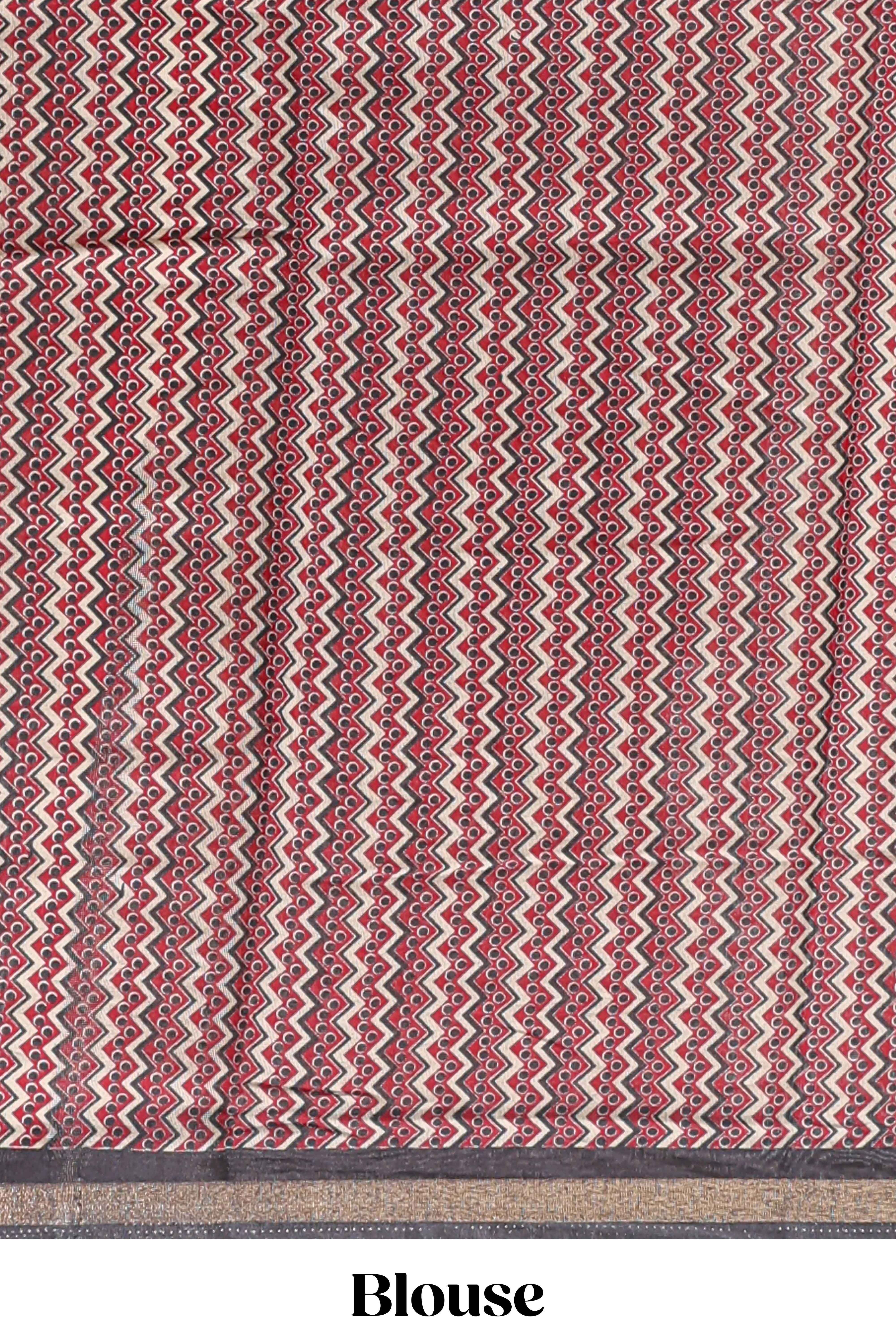 Brown shibori style chanderi cotton saree with contrast black border and blouse