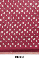 Blue floral vine print chanderi cotton saree with contrast border and blouse