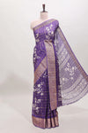 Violet checked floral design dola saree with self zari border and matching blouse