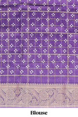 Violet checked floral design dola saree with self zari border and matching blouse