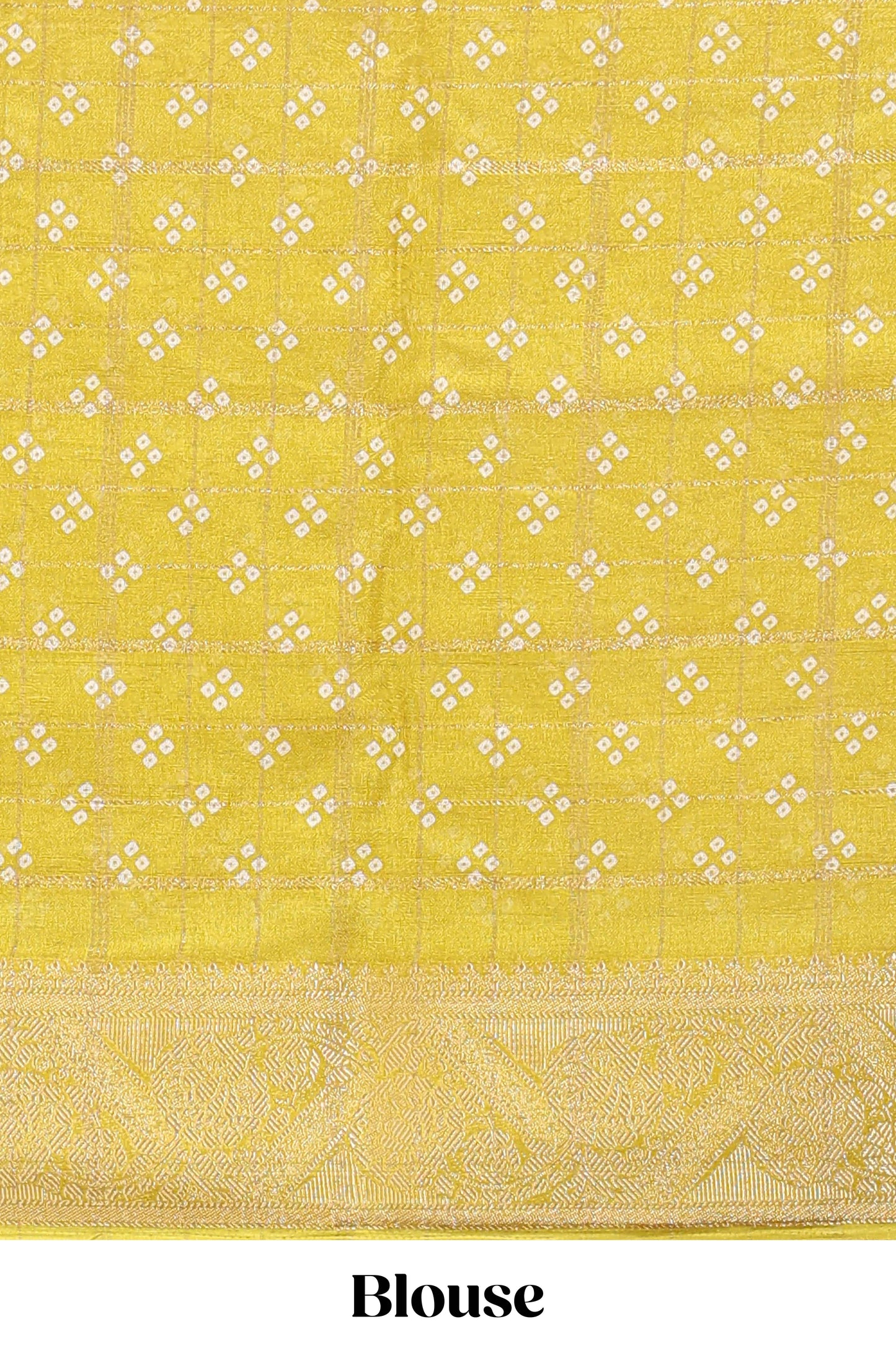 Mustard checked floral design dola saree with self zari border and matching blouse