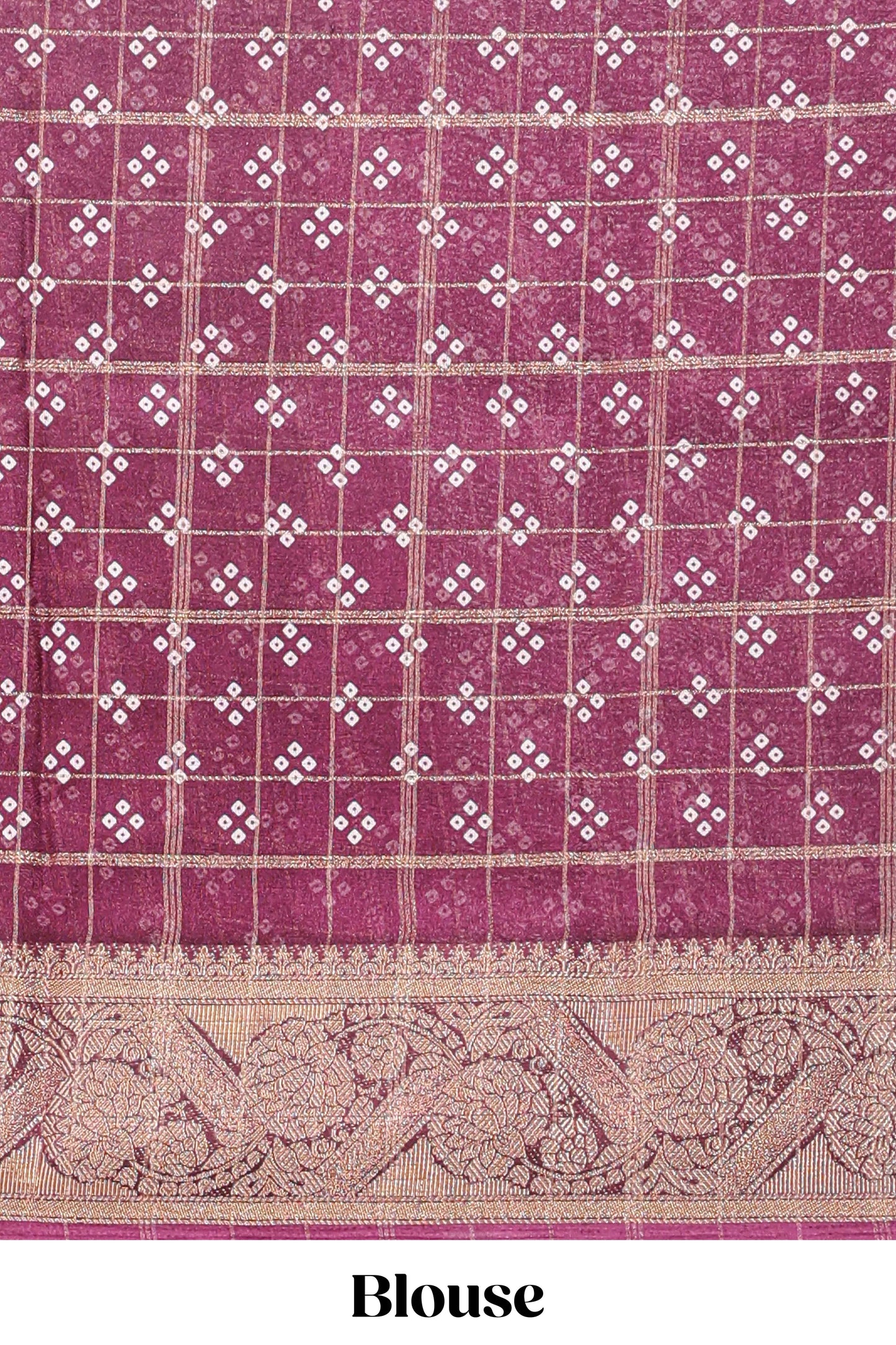 Onion pink checked floral design dola saree with self zari border and matching blouse
