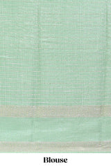 Green dola silk saree with striped floral motifs and bird & floral bottom design with self zari border and matching blouse