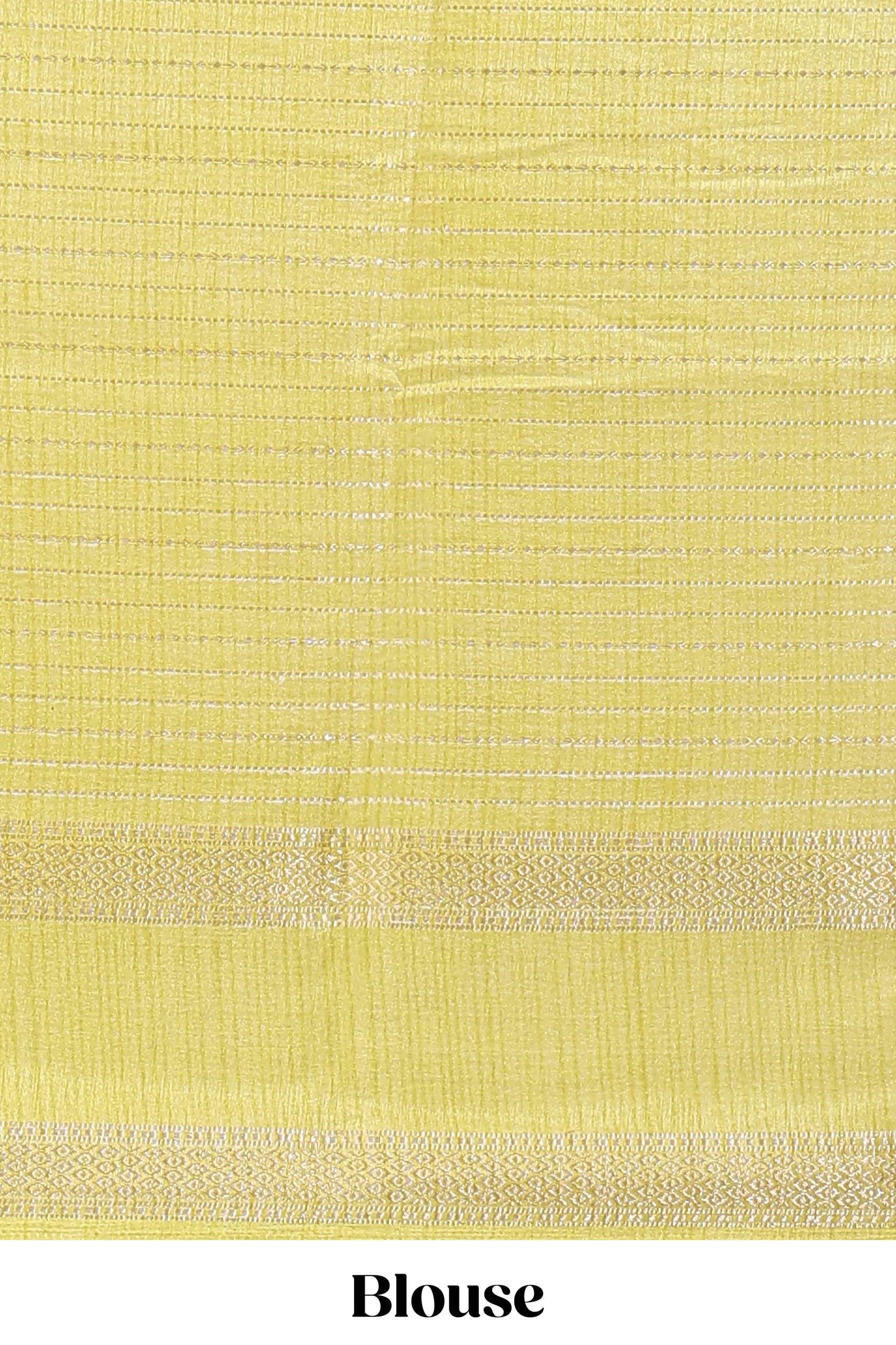 Yellow dola silk saree with striped floral motifs and bird & floral bottom design with self zari border and matching blouse