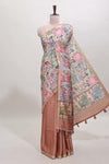 Peach kalamkari style art tussar saree with self zari border and blouse