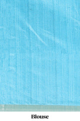 Blue kalamkari style art tussar saree with self zari border and blouse