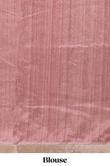 Peach kalamkari style tussar saree with self zari border and matching blouse