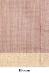 Brown ditsy floral print art tussar saree with contrast zari border and matching blouse