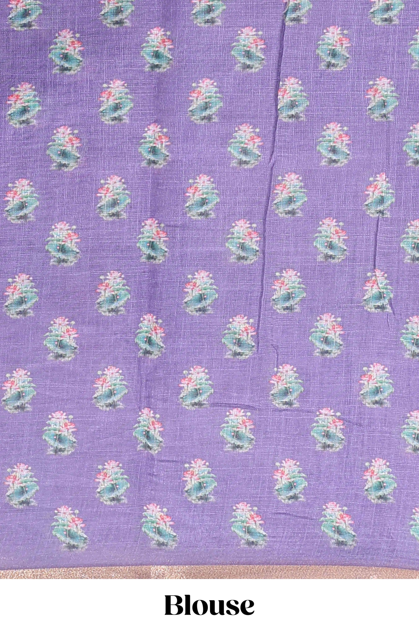 Lavender linen cotton saree with swan & lotus pond print, self zari border and matching printed pallu
