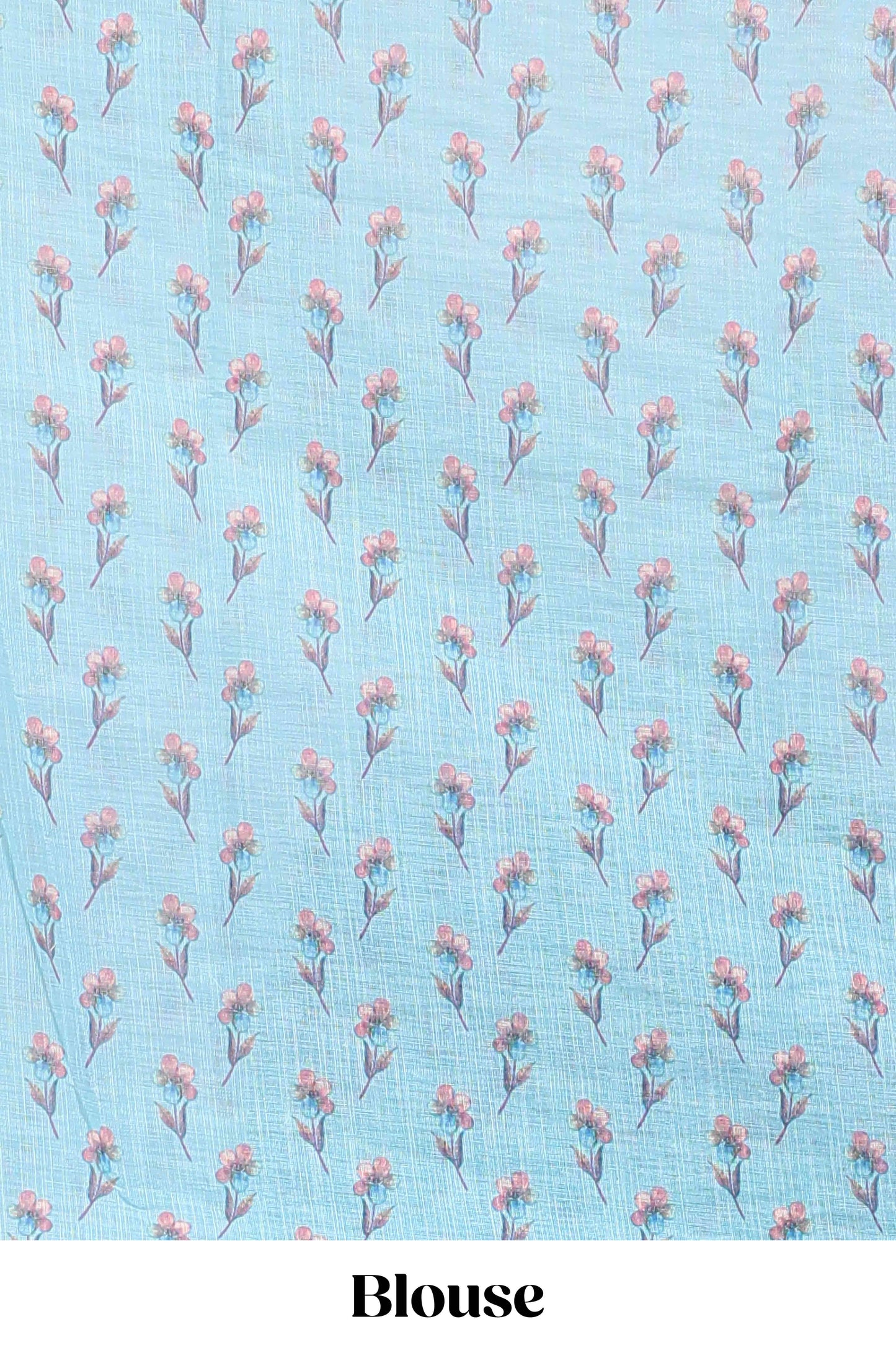 Turquoise green floral vine design linen cotton saree with self zari border and matching printed blouse