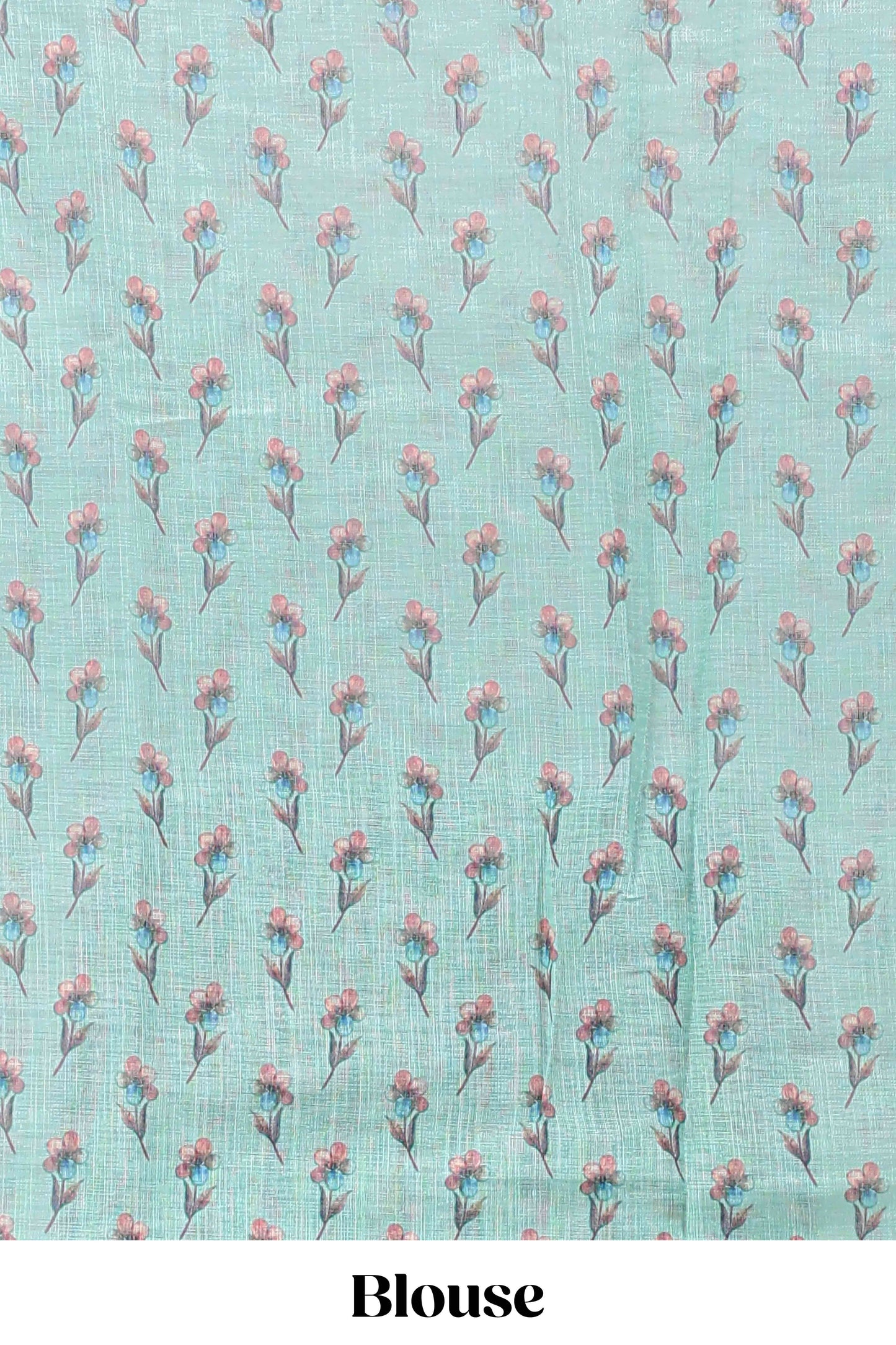 Green floral vine design linen cotton saree with self zari border and matching printed blouse