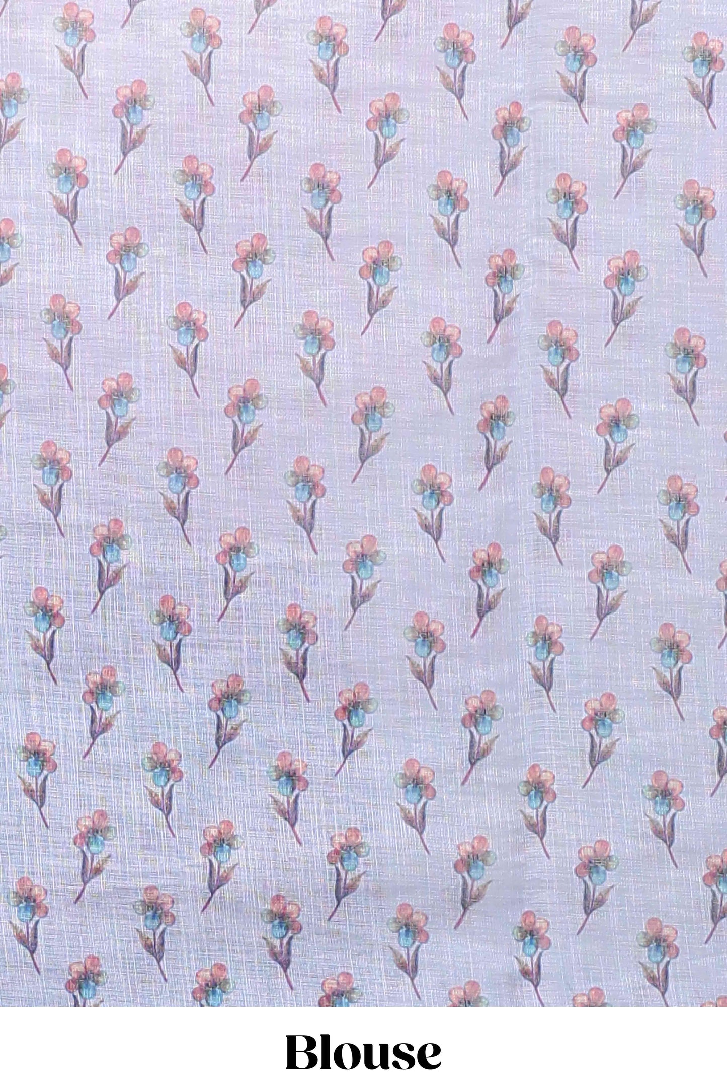 Blue floral vine design linen cotton saree with self zari border and matching printed blouse