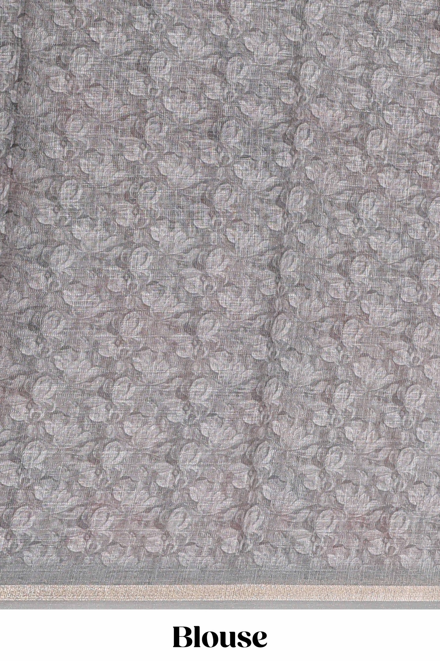 Grey linen cotton saree with floral design and Ikkat motif pallu