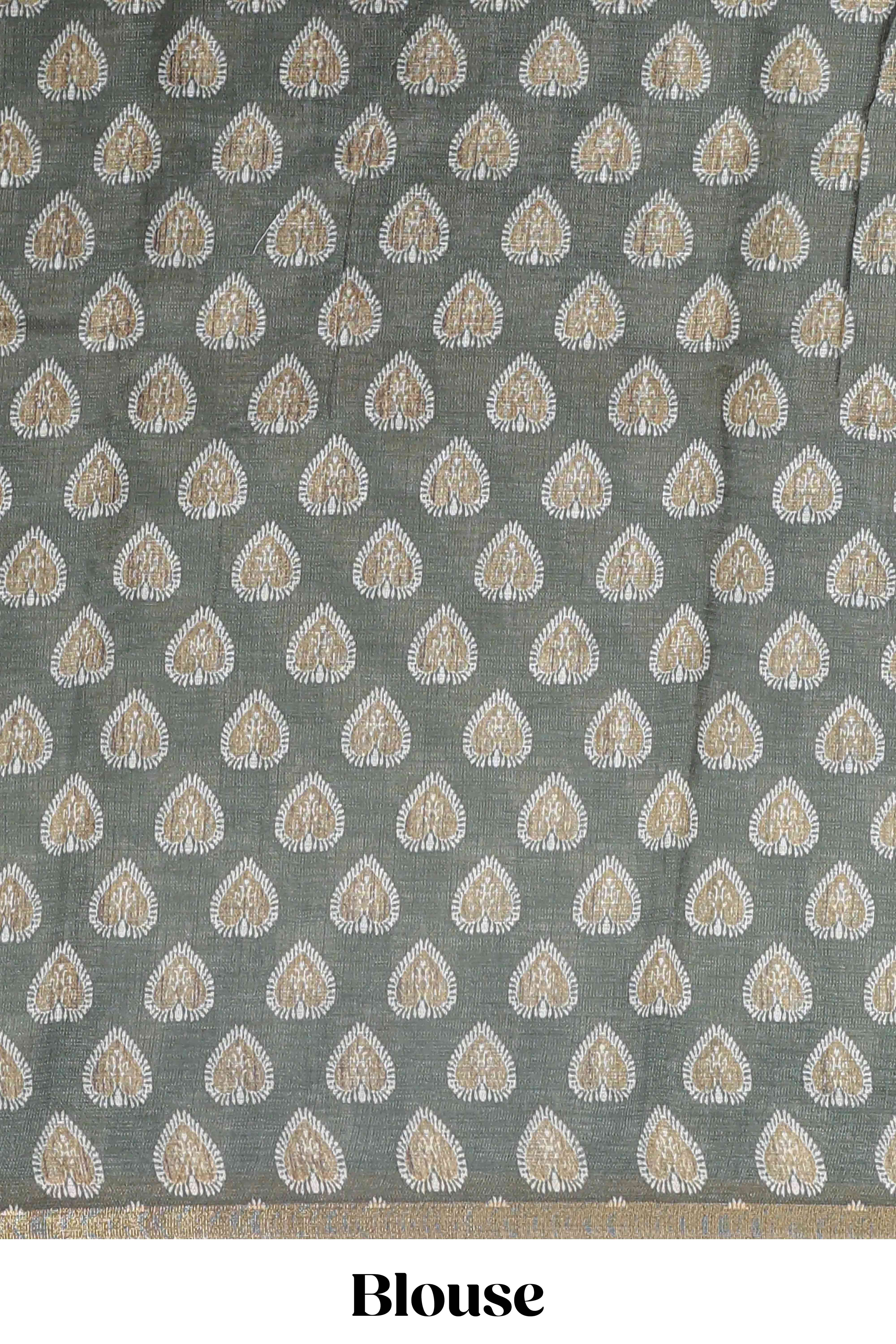 Green lotus and crane birds motis linen cotton saree with ikkat style self zari border and pallu